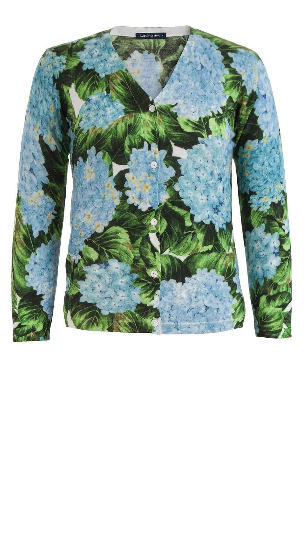 Charlotte Cardigan V Neck 3/4 Sleeve Silk Cashmere_Hydrangea_Sky Blue