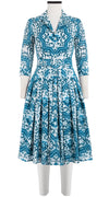 Audrey Dress #4 Shirt Collar 3/4 Sleeve Long Length Cotton Musola (Ibiza Faro Tile)