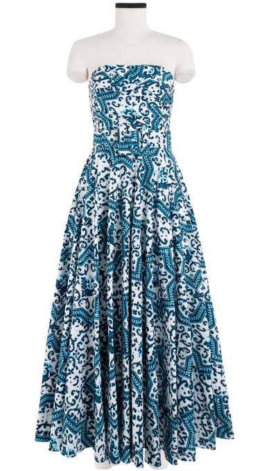 Carol Dress Tube Strapless with Hamilton Belt Maxi Length Cotton Stretch (Ibiza Faro Tile)