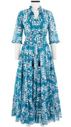 Eden Dress Crew Neck 3/4 Sleeve with Hamilton Belt Maxi Length Cotton Musola (Ibiza Faro Tile)
