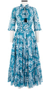 Eden Dress Crew Neck 3/4 Sleeve with Hamilton Belt Maxi Length Cotton Musola (Ibiza Faro Tile)