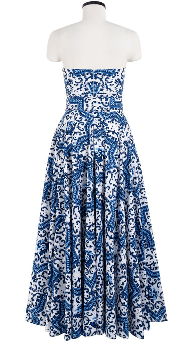 Carol Dress Tube Strapless with Hamilton Belt Maxi Length Cotton Stretch (Ibiza Faro Tile)