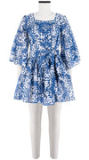 Cozette Dress Square Neck 3/4 Sleeve with Hamilton Belt Mini Length Cotton Musola (Ibiza Faro Tile)