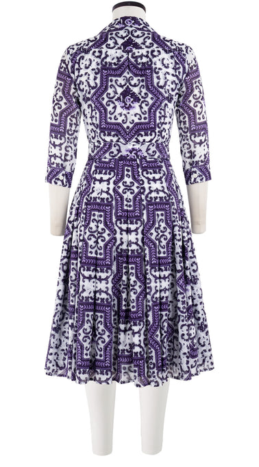 Audrey Dress #4 Shirt Collar 3/4 Sleeve Long Length Cotton Musola (Ibiza Faro Tile)