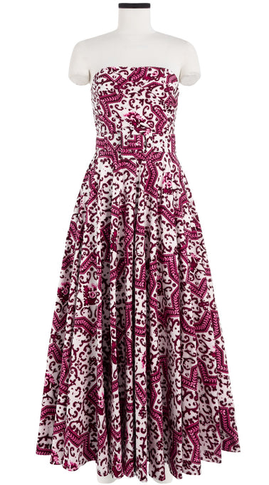 Carol Dress Tube Strapless with Hamilton Belt Maxi Length Cotton Stretch (Ibiza Faro Tile)