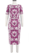 Celine Dress High Boat Neck 1/2 Sleeve with Hamilton Belt Long Length Cotton Dobby Stretch (Ibiza Faro Tile)
