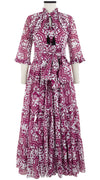 Eden Dress Crew Neck 3/4 Sleeve with Hamilton Belt Maxi Length Cotton Musola (Ibiza Faro Tile)