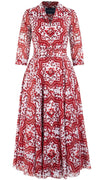 Aster Dress Shirt Collar 3/4 Sleeve Midi Plus Length Cotton Musola (Ibiza Faro Tile)