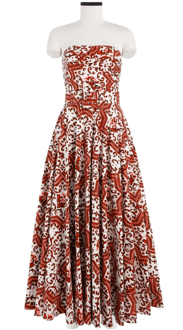 Carol Dress Tube Strapless with Hamilton Belt Maxi Length Cotton Stretch (Ibiza Faro Tile)