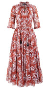 Eden Dress Crew Neck 3/4 Sleeve with Hamilton Belt Maxi Length Cotton Musola (Ibiza Faro Tile)
