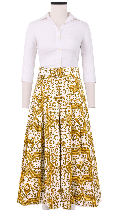 Dana Skirt Midi Plus Length Cotton Stretch (Ibiza Faro Tile)