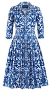 Audrey Dress #2 Shirt Collar 3/4 Sleeve Long Length Cotton Stretch (Ibiza Sintra Tile)