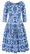 Florance Dress Boat Neck 3/4 Sleeve Long Length Cotton Stretch (Ibiza Sintra Tile)