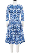 Florance Dress Boat Neck 3/4 Sleeve Long Length Cotton Stretch (Ibiza Sintra Tile)