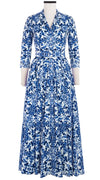 Laurent Dress Shirt Collar 3/4 Sleeve Maxi Length Cotton Stretch (Ibiza Sintra Tile)