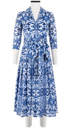 Zeller Dress Shirt Collar 3/4 Sleeve Midi Length Cotton Musola (Ibiza Sintra Tile)