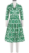 Audrey Dress #1 Shirt Collar 3/4 Sleeve Cotton Stretch (Ibiza Sintra Tile)