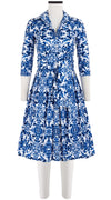 Audrey Dress #1 Shirt Collar 3/4 Sleeve Cotton Stretch (Ibiza Sintra Tile)