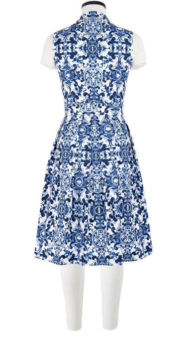 Audrey Dress #1 Shirt Collar Sleeveless Cotton Stretch (Ibiza Sintra Tile)