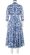 Olivia Dress Shirt Collar 3/4 Sleeve Midi Length Cotton Musola (Ibiza Sintra Tile)