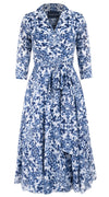 Olivia Dress Shirt Collar 3/4 Sleeve Midi Length Cotton Musola (Ibiza Sintra Tile)
