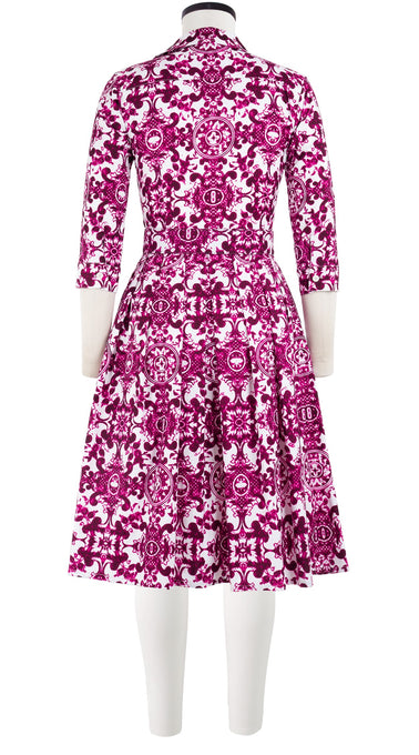 Audrey Dress #1 Shirt Collar 3/4 Sleeve Cotton Stretch (Ibiza Sintra Tile)