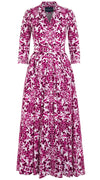 Laurent Dress Shirt Collar 3/4 Sleeve Maxi Length Cotton Stretch (Ibiza Sintra Tile)