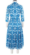 Audrey Dress #4 Shirt Collar 3/4 Sleeve Midi Length Cotton Musola (Ibiza Sintra Tile)