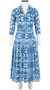 Zeller Dress Shirt Collar 3/4 Sleeve Midi Length Cotton Musola (Ibiza Sintra Tile)