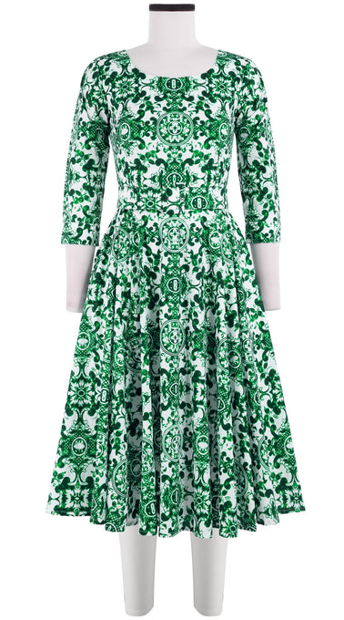 Avenue Dress Boat Neck 3/4 Sleeve Long Length Cotton Stretch (Ibiza Sintra Tile)