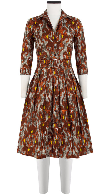 Audrey Dress #1 Shirt Collar 3/4 Sleeve Cotton Stretch (Ikat Indoor)