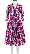 Audrey Dress #1 Shirt Collar 3/4 Sleeve Long Length Cotton Stretch (Ikat Java)