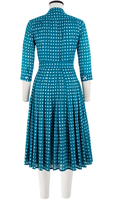 Audrey Dress #4 Shirt Collar 3/4 Sleeve Long Length Cotton Musola (Indigo Check)