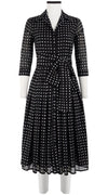 Audrey Dress #4 Shirt Collar 3/4 Sleeve Midi Length Cotton Musola (Indigo Check)