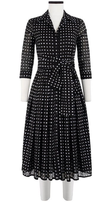 Audrey Dress #4 Shirt Collar 3/4 Sleeve Midi Length Cotton Musola (Indigo Check)