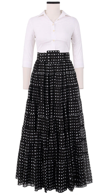 Mia Skirt with Hamilton Belt Maxi Length Cotton Musola (Indigo Check)