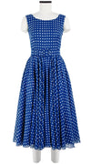 Aster Dress Boat Neck Mini Cap Sleeve Midi Length Cotton Musola (Indigo Check)