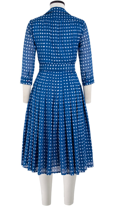 Audrey Dress #4 Shirt Collar 3/4 Sleeve Long Length Cotton Musola (Indigo Check)