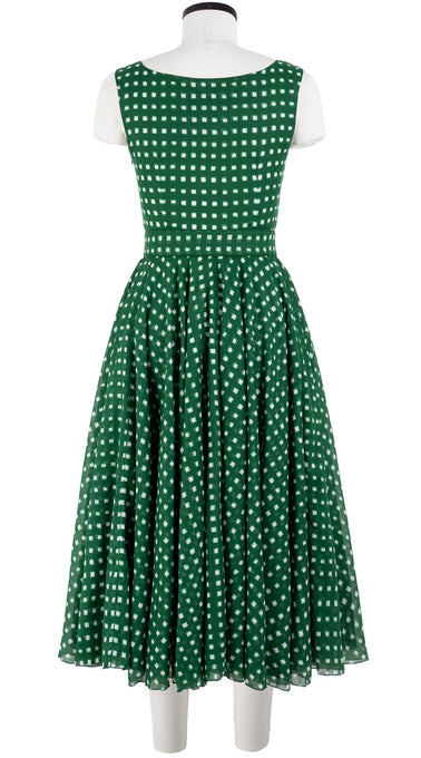Aster Dress Boat Neck Mini Cap Sleeve Midi Length Cotton Musola (Indigo Check)