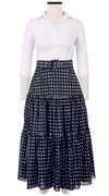Emma Skirt Midi Length Cotton Musola (Indigo Check)