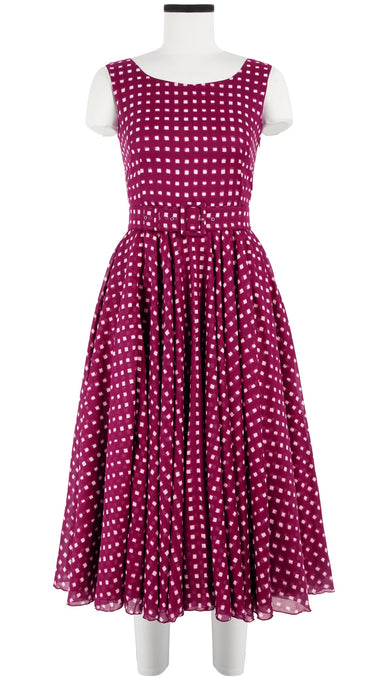 Aster Dress Boat Neck Mini Cap Sleeve Midi Length Cotton Musola (Indigo Check)