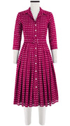 Audrey Dress #4 Shirt Collar 3/4 Sleeve Long Length Cotton Musola (Indigo Check)