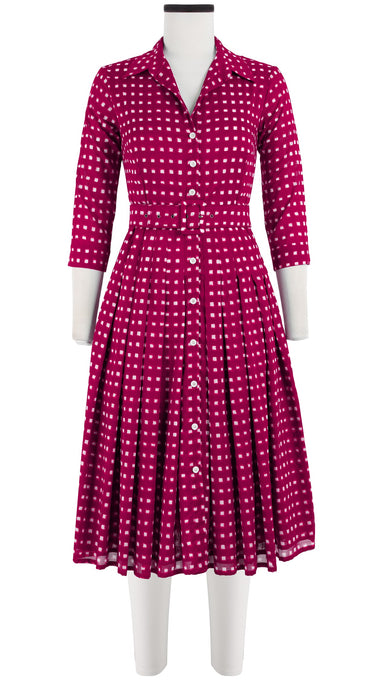 Audrey Dress #4 Shirt Collar 3/4 Sleeve Long Length Cotton Musola (Indigo Check)