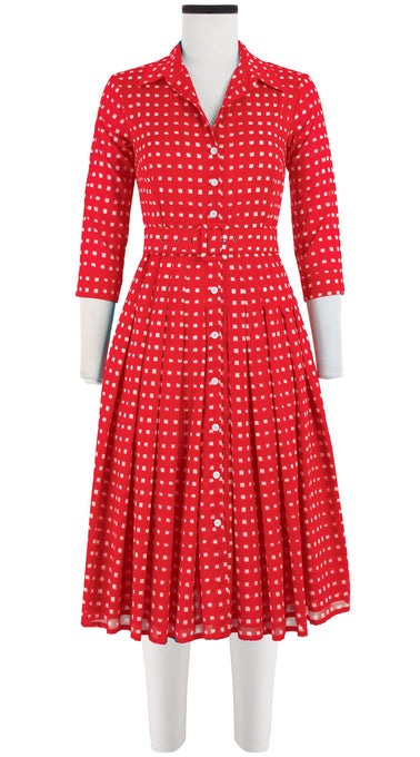 Audrey Dress #4 Shirt Collar 3/4 Sleeve Long Length Cotton Musola (Indigo Check)