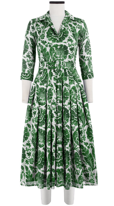 Audrey Dress #4 Shirt Collar 3/4 Sleeve Midi Length Cotton Musola (Indigo Poppies)