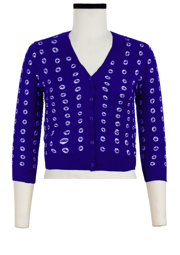 Charlotte Cardigan V Neck 3/4 Sleeve_70% Silk 30% Cashmere (Knot Shibori)