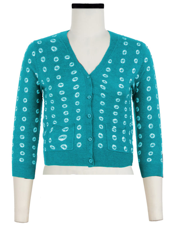 Charlotte Cardigan V Neck 3/4 Sleeve_70% Silk 30% Cashmere (Knot Shibori)