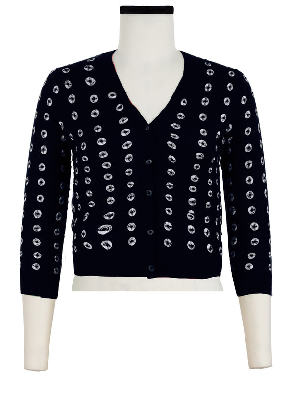 Charlotte Cardigan V Neck 3/4 Sleeve_70% Silk 30% Cashmere (Knot Shibori)