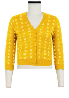 Charlotte Cardigan V Neck 3/4 Sleeve_70% Silk 30% Cashmere (Knot Shibori)