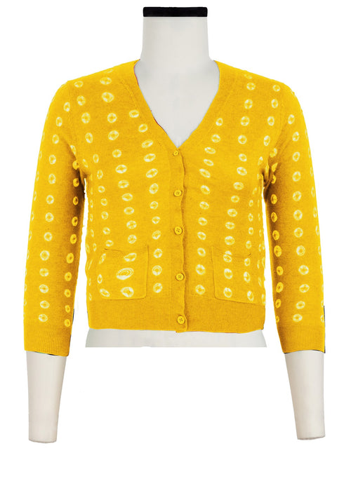 Charlotte Cardigan V Neck 3/4 Sleeve_70% Silk 30% Cashmere (Knot Shibori)